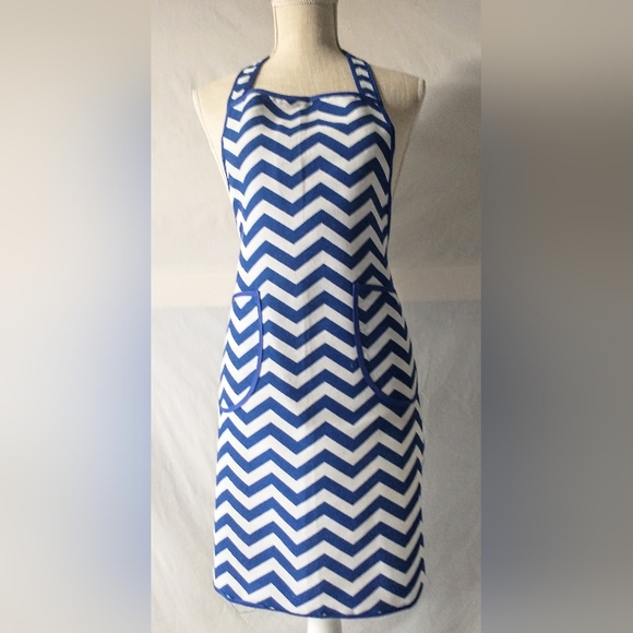 Chevron Royal Blue Full Apron - Picture 2 of 9